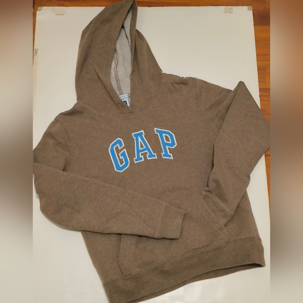 GAP Tan Hoodie with Blue Lettering